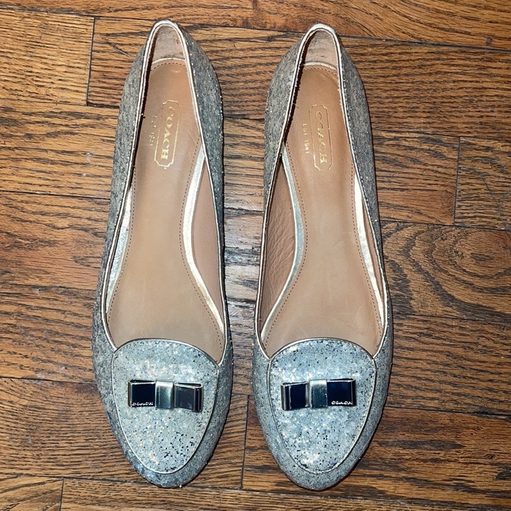 Coach Marah Glitter Bow Slip On Loafers Flats Platinum Metallic 7.5 - Picture 4 of 10